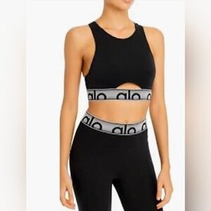 Alo BRA LEGGINGS SET High Waist Velocity Logo Black Leggings And Bra XS